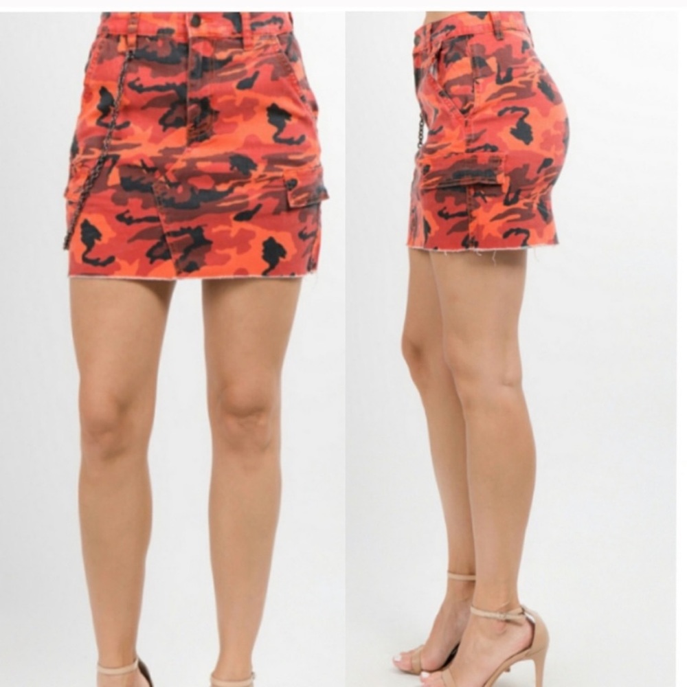 Orange Camo Skirt with Chain